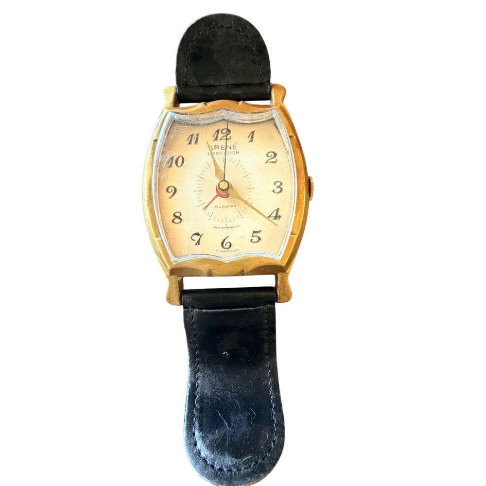 Vintage Grene' Precision Timeworks Wristwatch Desk Table Alarm Clock